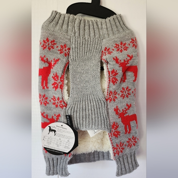 Silver Pooch Large Dog Reindeer Christmas Sherpa Lined Sweater sz Small‎ NWT - Picture 2 of 6